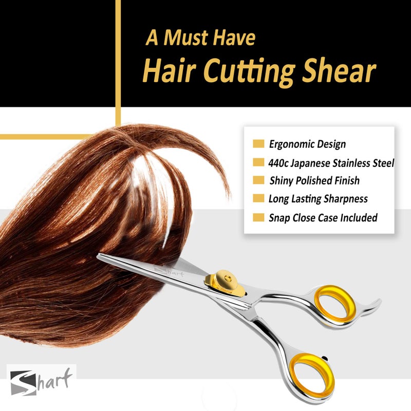SHARF Professional 5.75â€ Straight Barber Scissors: Sharp 440c Japanese Stainless Steel Hair Cutting Shears For Men & Women| Gold Touch Series Trimming Scissors w/Easy Grip Handles - Image 4